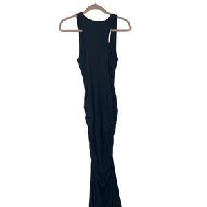 Three Dots Women's Black Tank Maxi Dress Shirred Slit Stretchy Built in Bra S